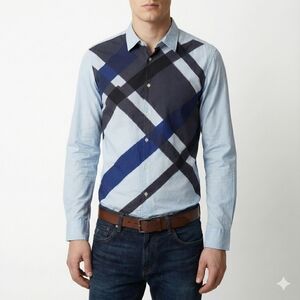 Armani Exchange Blue Black Plaid Shirt